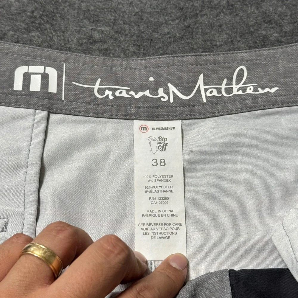 TravisMathew Mens Striped Board Shorts Grey Burgundy Blue Size 38 Swim Trunks